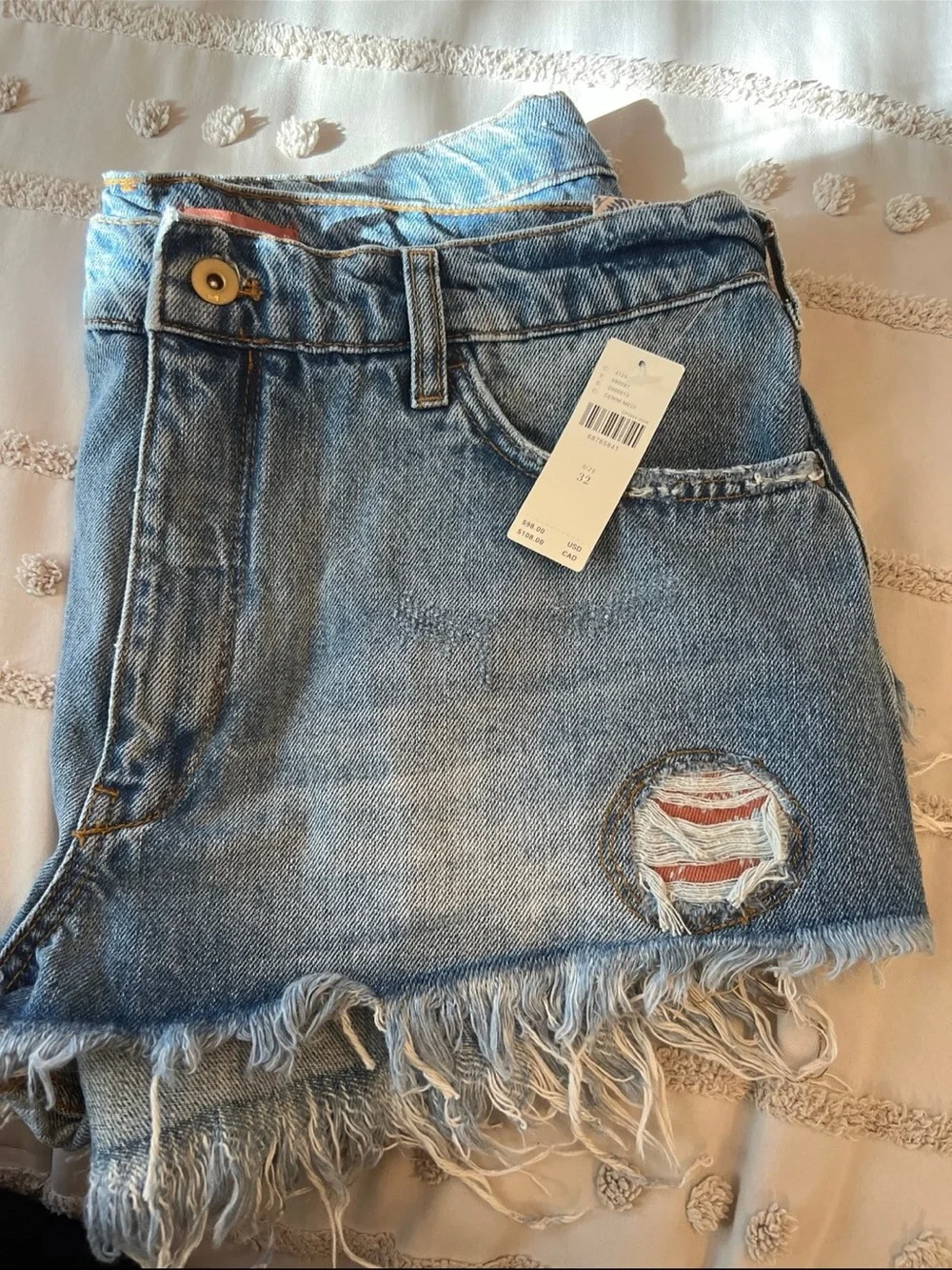 Anthropologie Light Blue Distressed Denim Frayed Hem Shorts - Picture 2 of 5